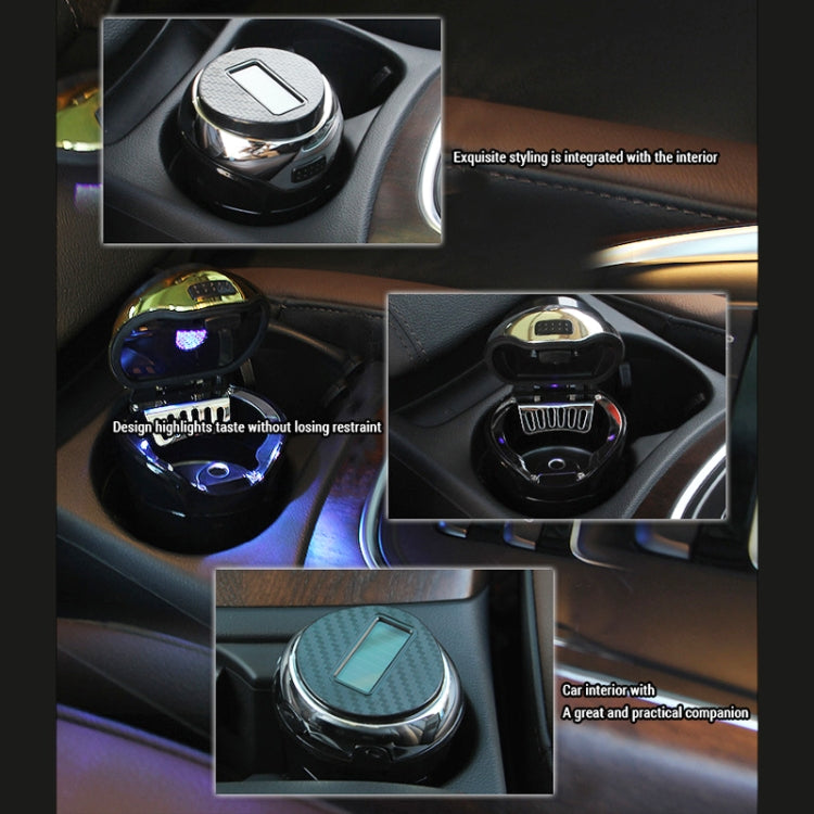 N12B Car Creative Ashtray Solar Power With Light And Cover Car Supplies (Silver)