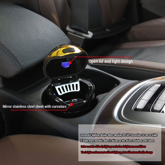 N12B Car Creative Ashtray Solar Power With Light And Cover Car Supplies (Silver)