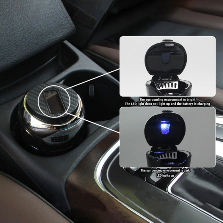 N12B Car Creative Ashtray Solar Power With Light And Cover Car Supplies (Silver)