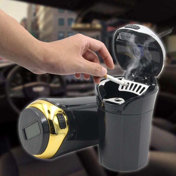 N12B Car Creative Ashtray Solar Power With Light And Cover Car Supplies (Silver)