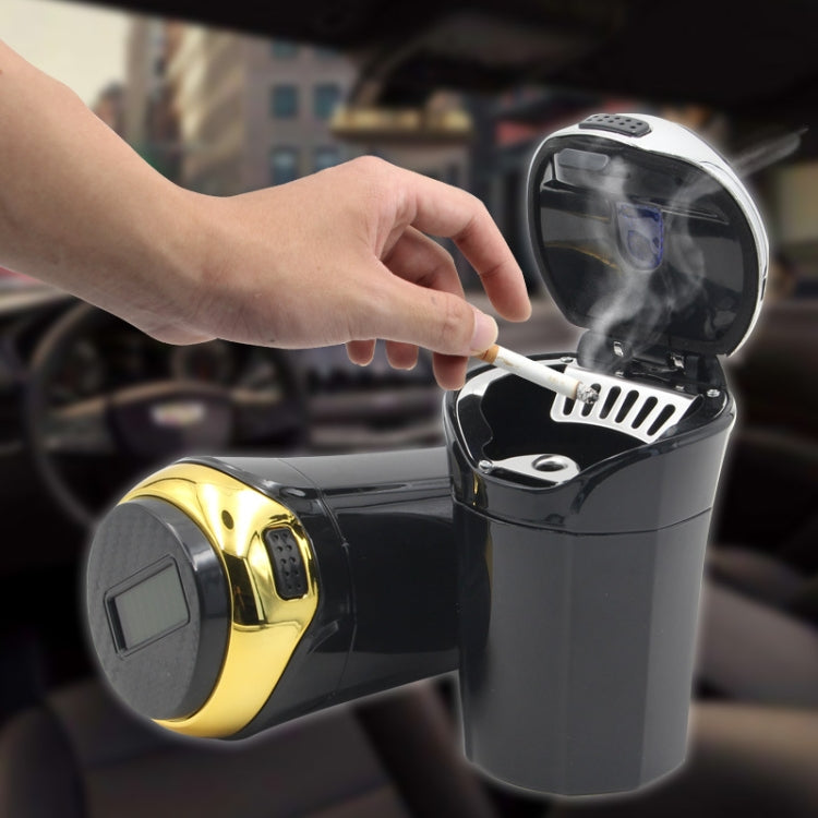 N12B Car Creative Ashtray Solar Power With Light And Cover Car Supplies (Silver)