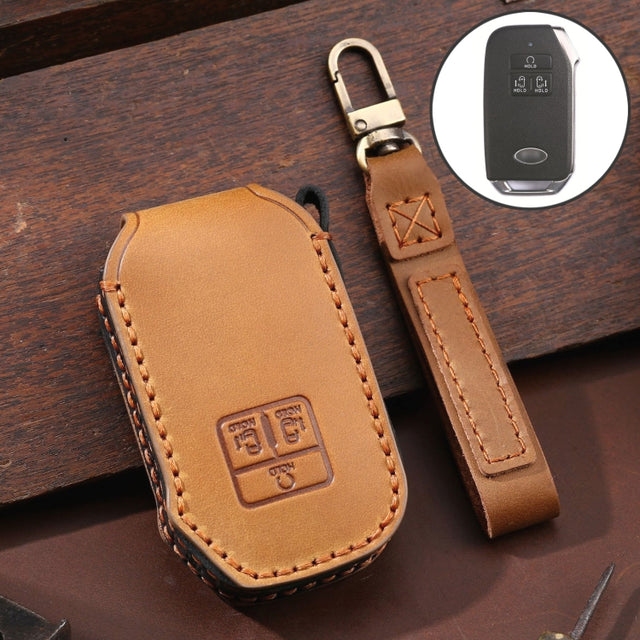 For KIA Carnival EX / SX Hallmo Car Cowhide Leather Key Protective Cover Key Case(Brown)