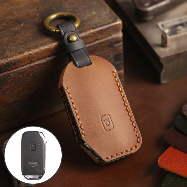 For Kia Sorento Hallmo Car Cowhide Leather Key Protective Cover Key Case(Brown)