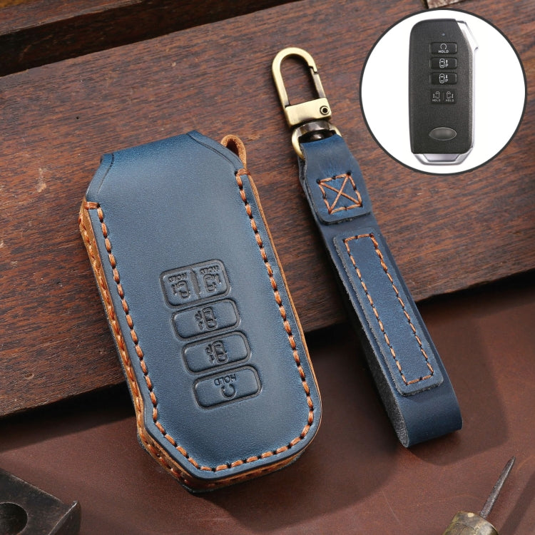 For Kia 5-button Hallmo Car Cowhide Leather Key Protective Cover Key Case(Blue)