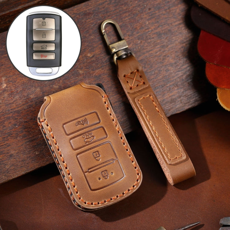 For Kia K4 Hallmo Car Cowhide Leather Key Protective Cover Key Case(Brown)