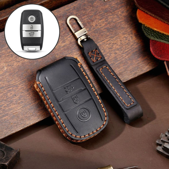 For Kia Sportage R / K5 / K4 / K2 / KX3 Hallmo A Style Car Cowhide Leather Key Protective Cover Key Case(Black)