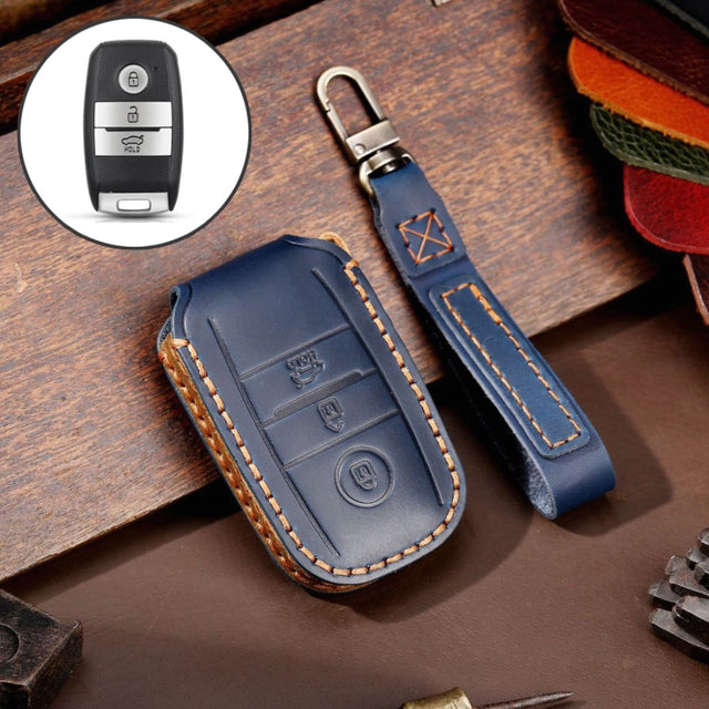 For Kia Sportage R / K5 / K4 / K2 / KX3 Hallmo A Style Car Cowhide Leather Key Protective Cover Key Case(Blue)