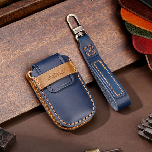 For Kia Sportage R / K5 / K4 / K2 / KX3 Hallmo B Style Car Cowhide Leather Key Protective Cover Key Case(Blue)