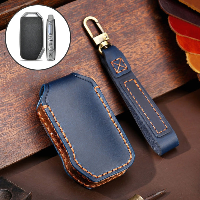 For Kia Sportage R / K5 / K4 / K2 / KX3 Hallmo B Style Car Cowhide Leather Key Protective Cover Key Case(Blue)