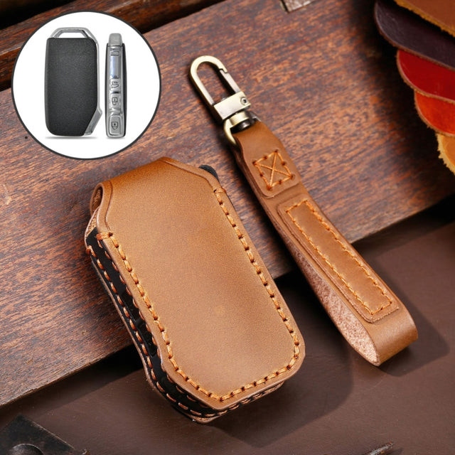 For Kia Sportage R / K5 / K4 / K2 / KX3 Hallmo B Style Car Cowhide Leather Key Protective Cover Key Case(Brown)