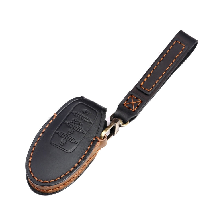 For Nissan 4-button Horn Hallmo Car Cowhide Leather Key Protective Cover Key Case(Brown)
