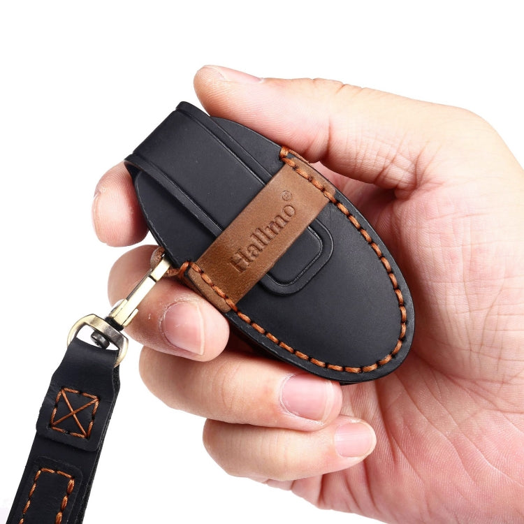 For Nissan 4-button Horn Hallmo Car Cowhide Leather Key Protective Cover Key Case(Blue)