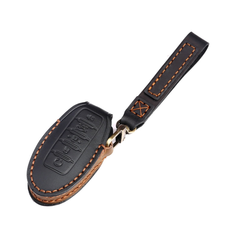 For Nissan 5-button Horn Hallmo Car Cowhide Leather Key Protective Cover Key Case(Brown)