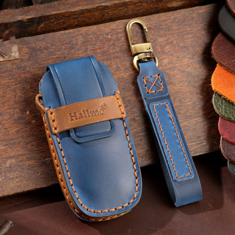 For Nissan Teana / Ariya 2-button Hallmo Car Cowhide Leather Key Protective Cover Key Case(Blue)