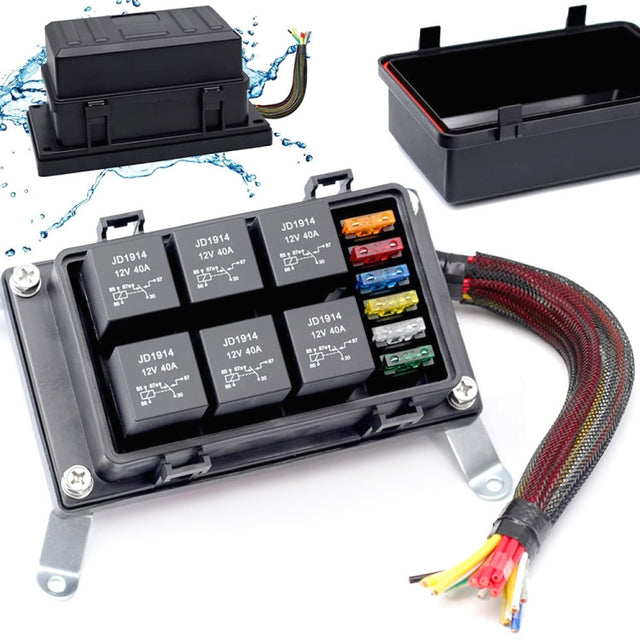 12V 4 Pin Car 6 Slots IP66 Water-resistant Relay Fuse Box with Cable
