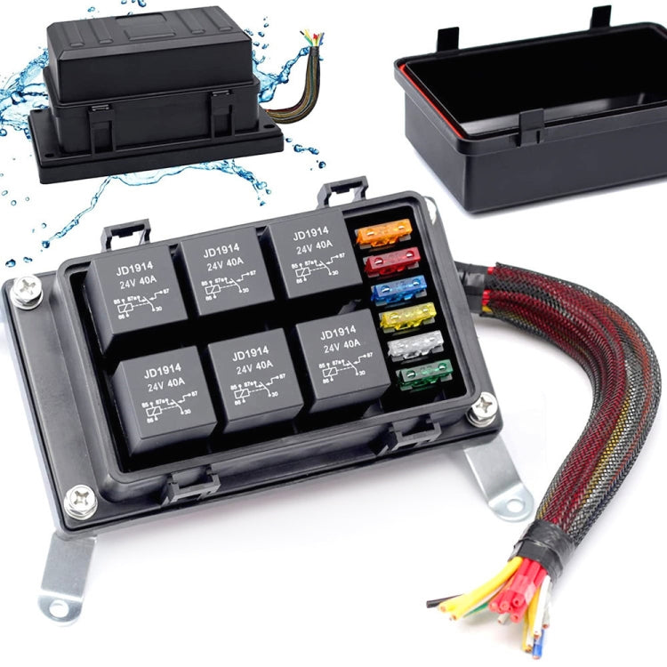 24V 4 Pin Car 6 Slots IP66 Water-resistant Relay Fuse Box with Cable