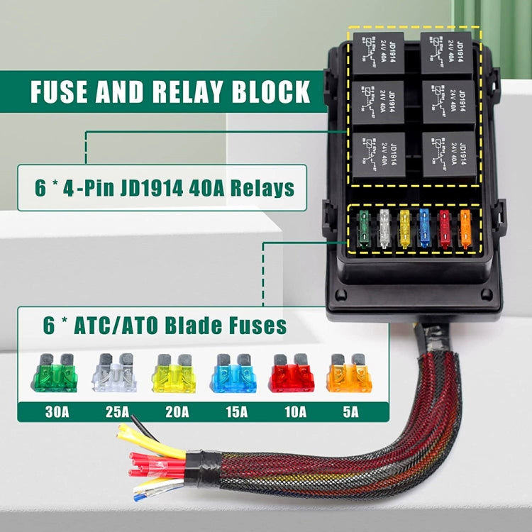 24V 4 Pin Car 6 Slots IP66 Water-resistant Relay Fuse Box with Cable