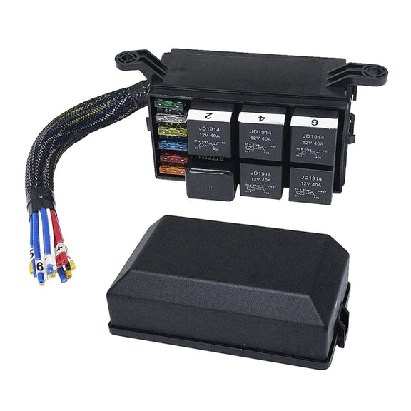 12V 5 Pin Car 6 Slots Water-resistant Relay Fuse Box with Cable