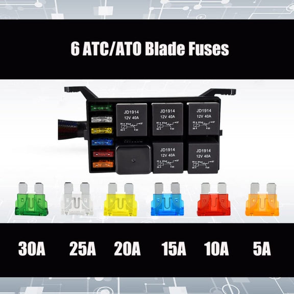 12V 5 Pin Car 6 Slots Water-resistant Relay Fuse Box with Cable