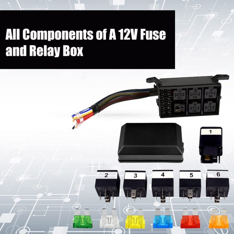 12V 5 Pin Car 6 Slots Water-resistant Relay Fuse Box with Cable