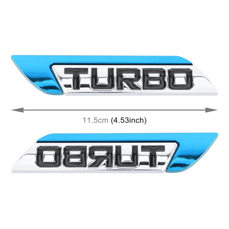 1 Pair Car Turbo Personalized Aluminum Alloy Decorative Stickers, Size: 11.5 x 2.5 x 0.5cm (Blue)