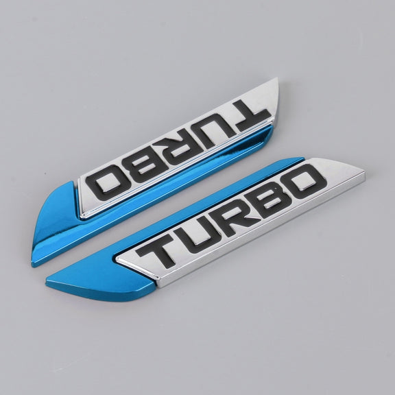 1 Pair Car Turbo Personalized Aluminum Alloy Decorative Stickers, Size: 11.5 x 2.5 x 0.5cm (Blue)