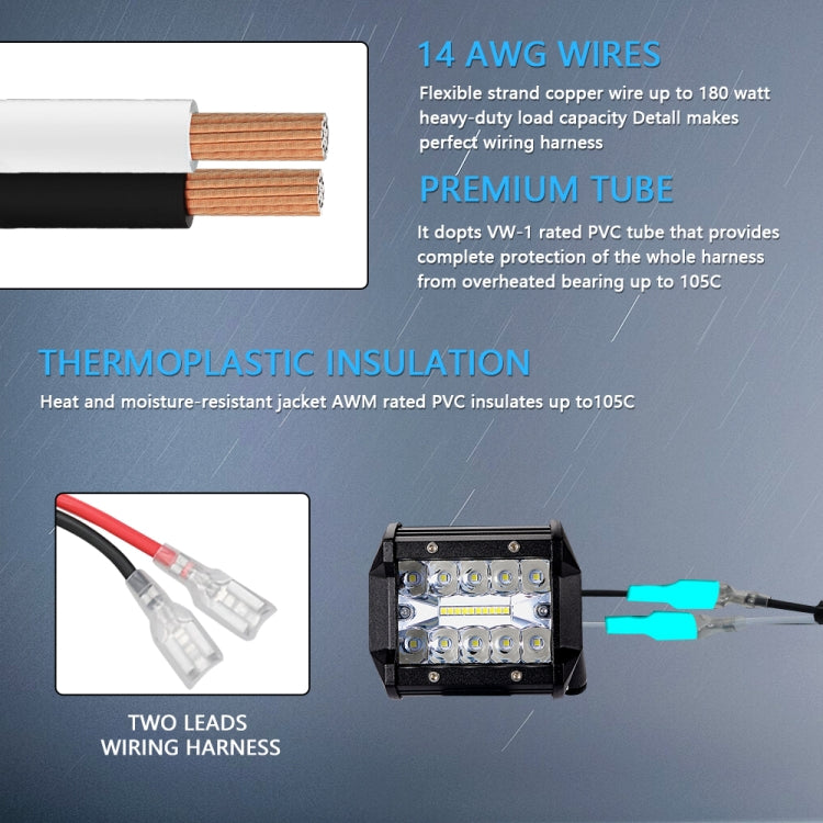D0034 Off-road Vehicle 300W Round Water-resistant Switch Light Wiring Harness