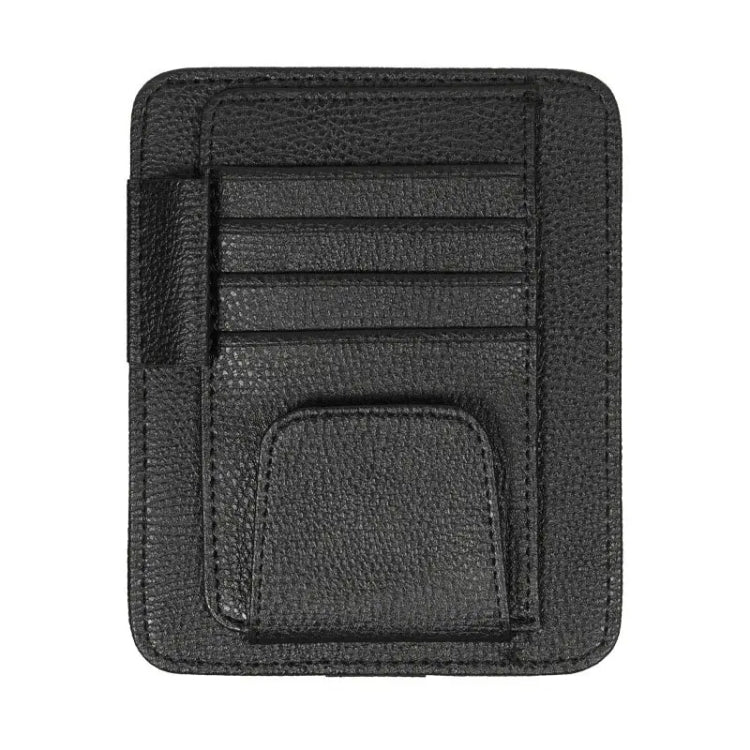 Multifunctional Car Litchi Pattern Glasses Holder Sun Visor Bill Holder (Black)