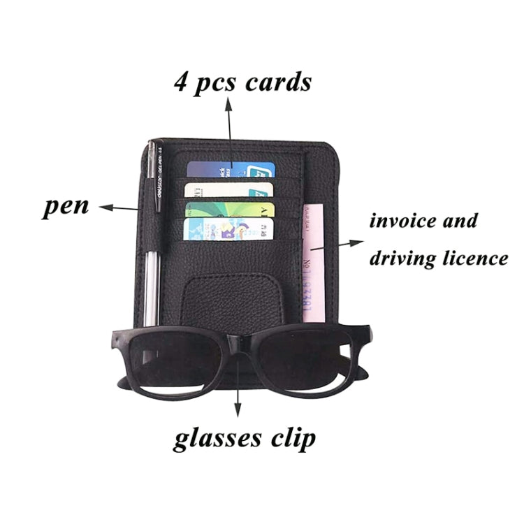 Multifunctional Car Litchi Pattern Glasses Holder Sun Visor Bill Holder (Black)