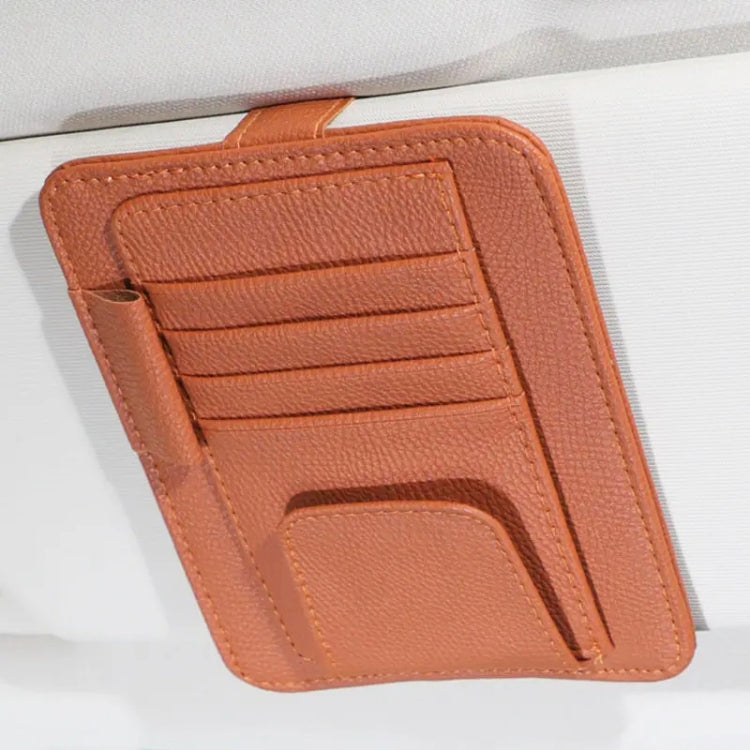 Multifunctional Car Litchi Pattern Glasses Holder Sun Visor Bill Holder (Black)