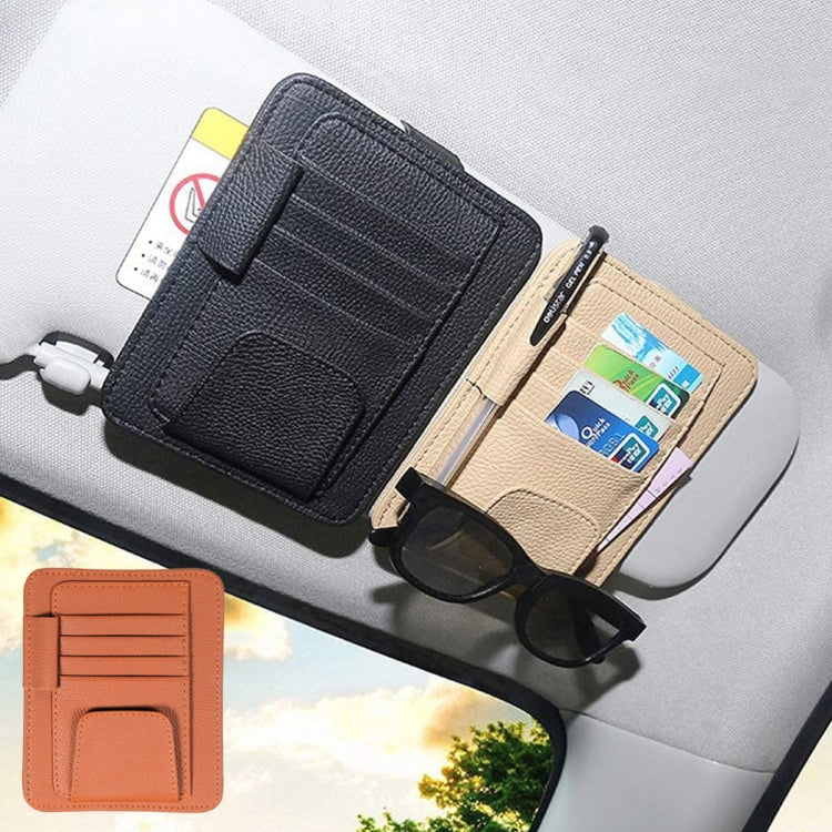 Multifunctional Car Litchi Pattern Glasses Holder Sun Visor Bill Holder (Black)