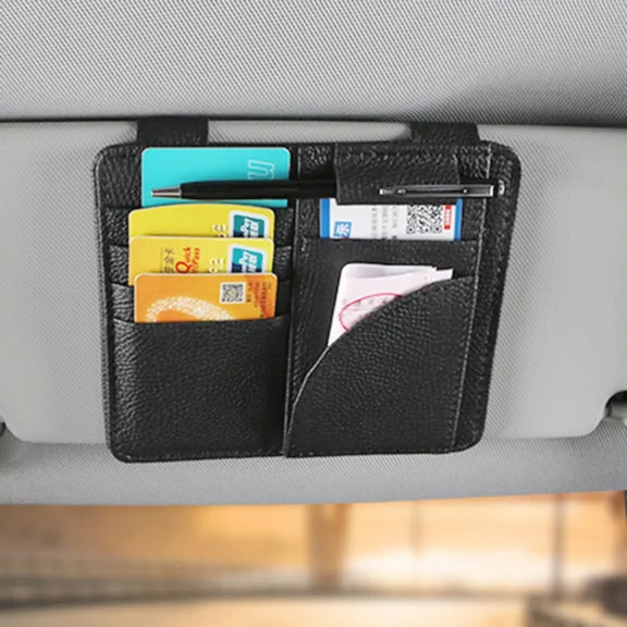 Car Multifunctional Sun Visor Card Holder Bill Storage Card Bag (Beige)