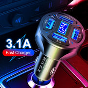WGS-G36 3.1A 4 in 1 Digital Display Car Charger with Voltmeter (Black)