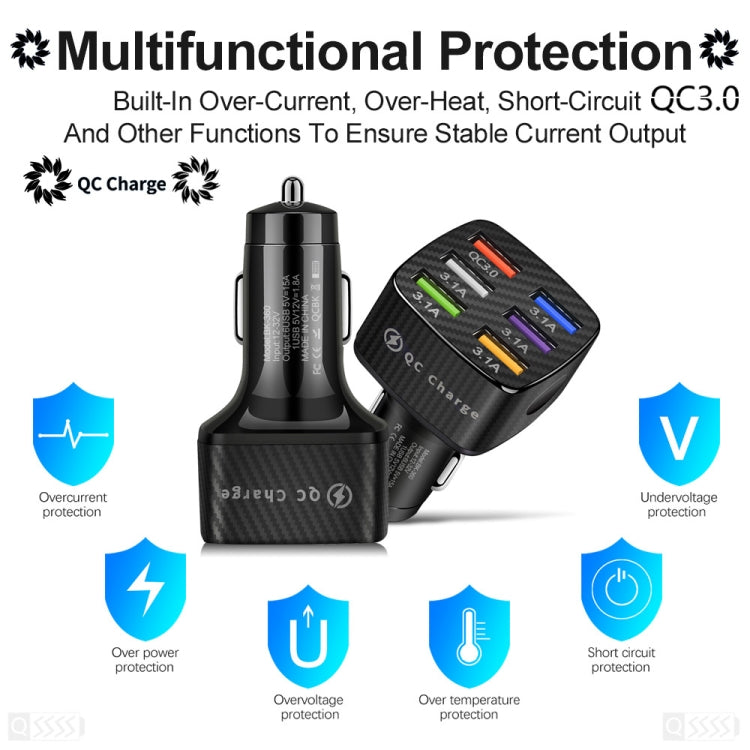 BK-360 6 in 1 QC3.0+3.1A USB luminescent Car Charger (White)