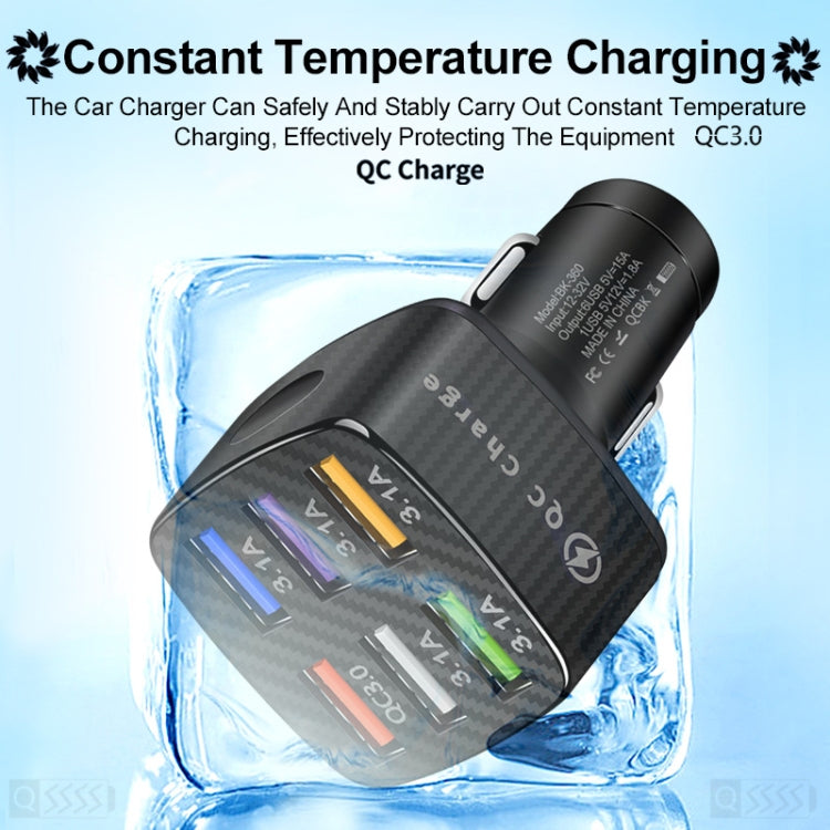 BK-360 6 in 1 QC3.0+3.1A USB luminescent Car Charger (White)