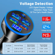 WGS-G37 5 in 1 Digital Display Super Fast Charging Car Charger with Voltmeter (Black)