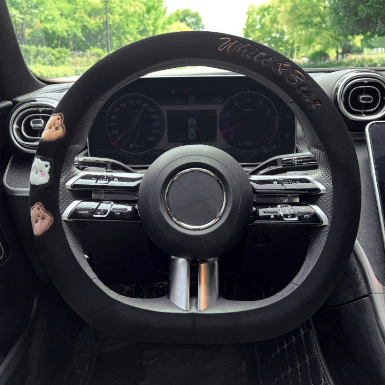 D Style Car Universal Cartoon Pattern Plush Warm Anti-skid Steering Wheel Cover, Diameter: 38cm (Black)