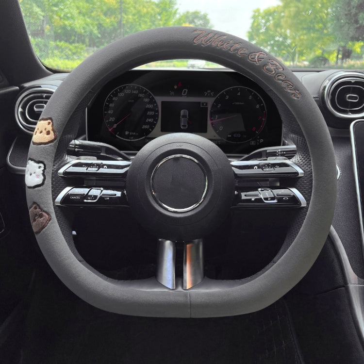 D Style Car Universal Cartoon Pattern Plush Warm Anti-skid Steering Wheel Cover, Diameter: 38cm (Grey)