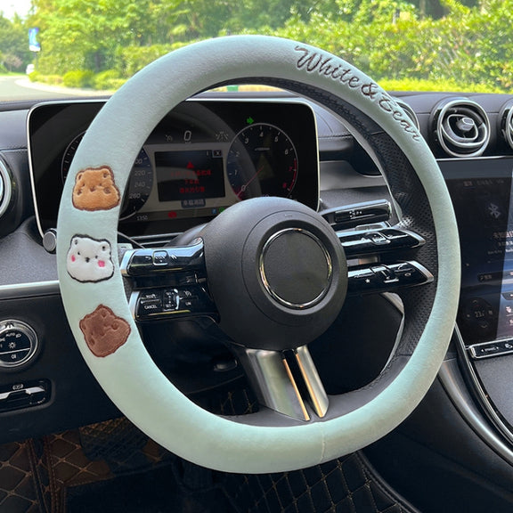 D Style Car Universal Cartoon Pattern Plush Warm Anti-skid Steering Wheel Cover, Diameter: 38cm (Pink)
