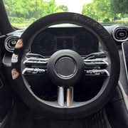 Round Style Car Universal Cartoon Pattern Plush Warm Anti-skid Steering Wheel Cover, Diameter: 38cm (Black)