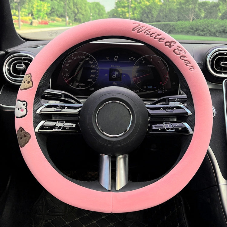 Round Style Car Universal Cartoon Pattern Plush Warm Anti-skid Steering Wheel Cover, Diameter: 38cm (Pink)