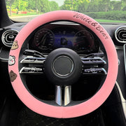 Round Style Car Universal Cartoon Pattern Plush Warm Anti-skid Steering Wheel Cover, Diameter: 38cm (Pink)