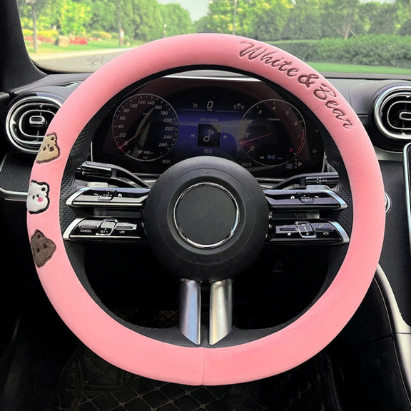 Round Style Car Universal Cartoon Pattern Plush Warm Anti-skid Steering Wheel Cover, Diameter: 38cm (Pink)