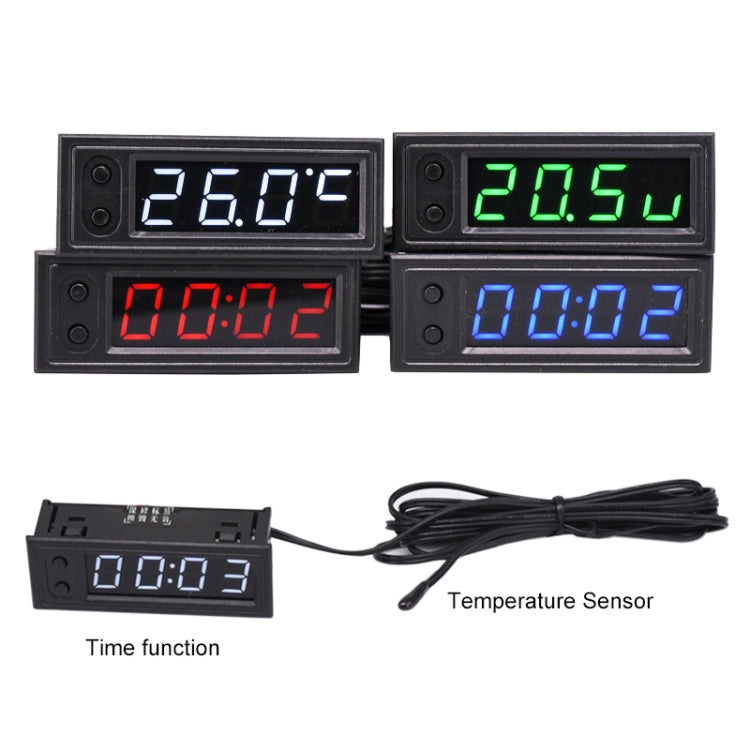 3 in 1 DC5-50V Car High-precision Electronic LED Luminous Clock + Thermometer + Voltmeter (Red)