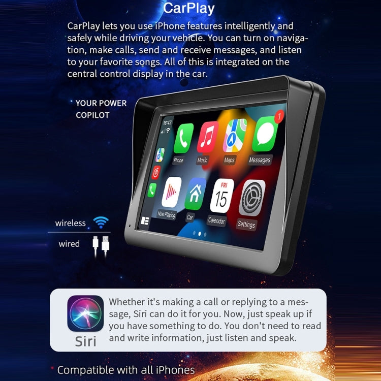 B5300 7 inch Wireless CarPlay Car Bluetooth MP5 Player, Support Mobile Phone Interconnection with Remote Control