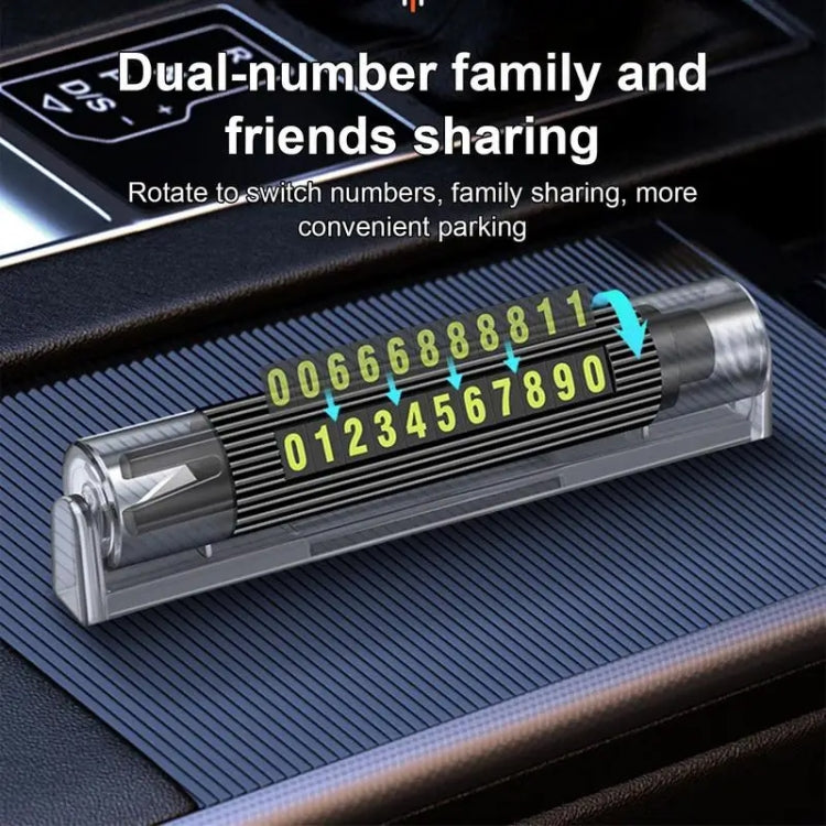 Car Multi-functional Emergency Safety Hammer Temporary Parking Dual Number Plate (Black)