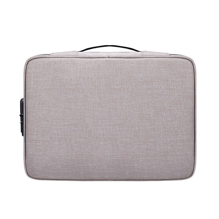 ZJ02 Water-resistant Polyester Multi-layer Document Storage Bag Laptop Bag  for All Sizes of Laptops, with Password Lock(Grey)