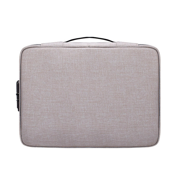 ZJ02 Water-resistant Polyester Multi-layer Document Storage Bag Laptop Bag  for All Sizes of Laptops, with Password Lock(Grey)