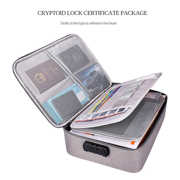 ZJ02 Water-resistant Polyester Multi-layer Document Storage Bag Laptop Bag  for All Sizes of Laptops, with Password Lock(Grey)