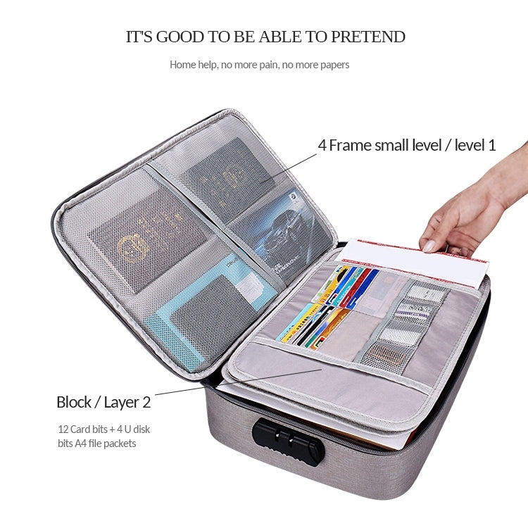 ZJ02 Water-resistant Polyester Multi-layer Document Storage Bag Laptop Bag  for All Sizes of Laptops, with Password Lock(Grey)